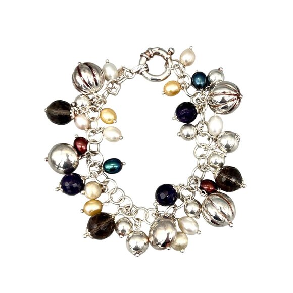 Milor Jewelry - Milor Italy Sterling Silver Bracelet Smoky Quartz Amethyst Pearls 925 8"L